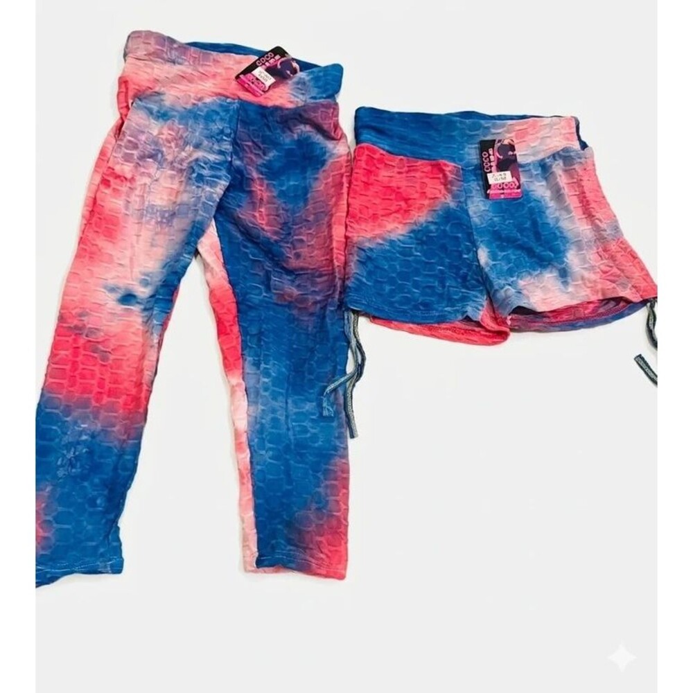 Coco Fashion Slim Shape Activewear Set – Tie-Dye Cropped Leggings & Shorts